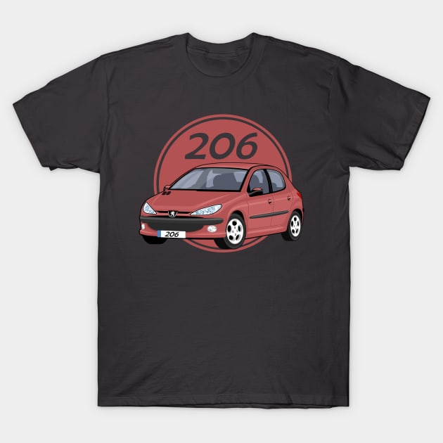 car peugeot 206 sporty cartoon vector red maroon T-Shirt by creative.z